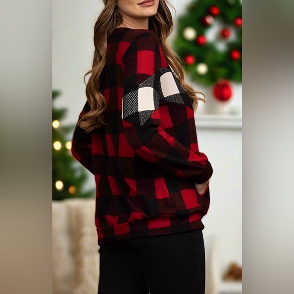 S/M/L NEW Womens Red Plaid Christmas Sweater, Long Sleeve Shirt - Picture 5 of 6